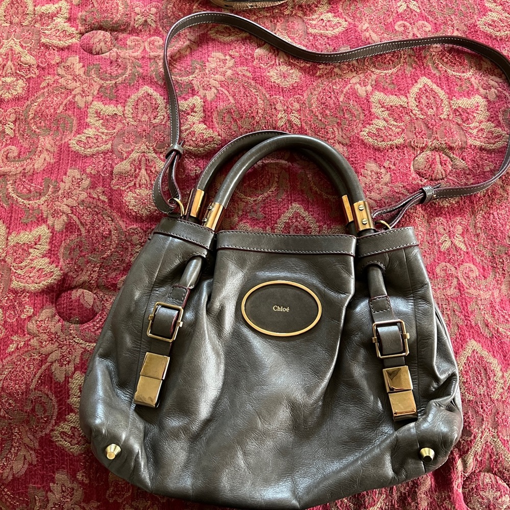 Chloe grey leather shoulder bag / satchel. Authentic and clean interior.